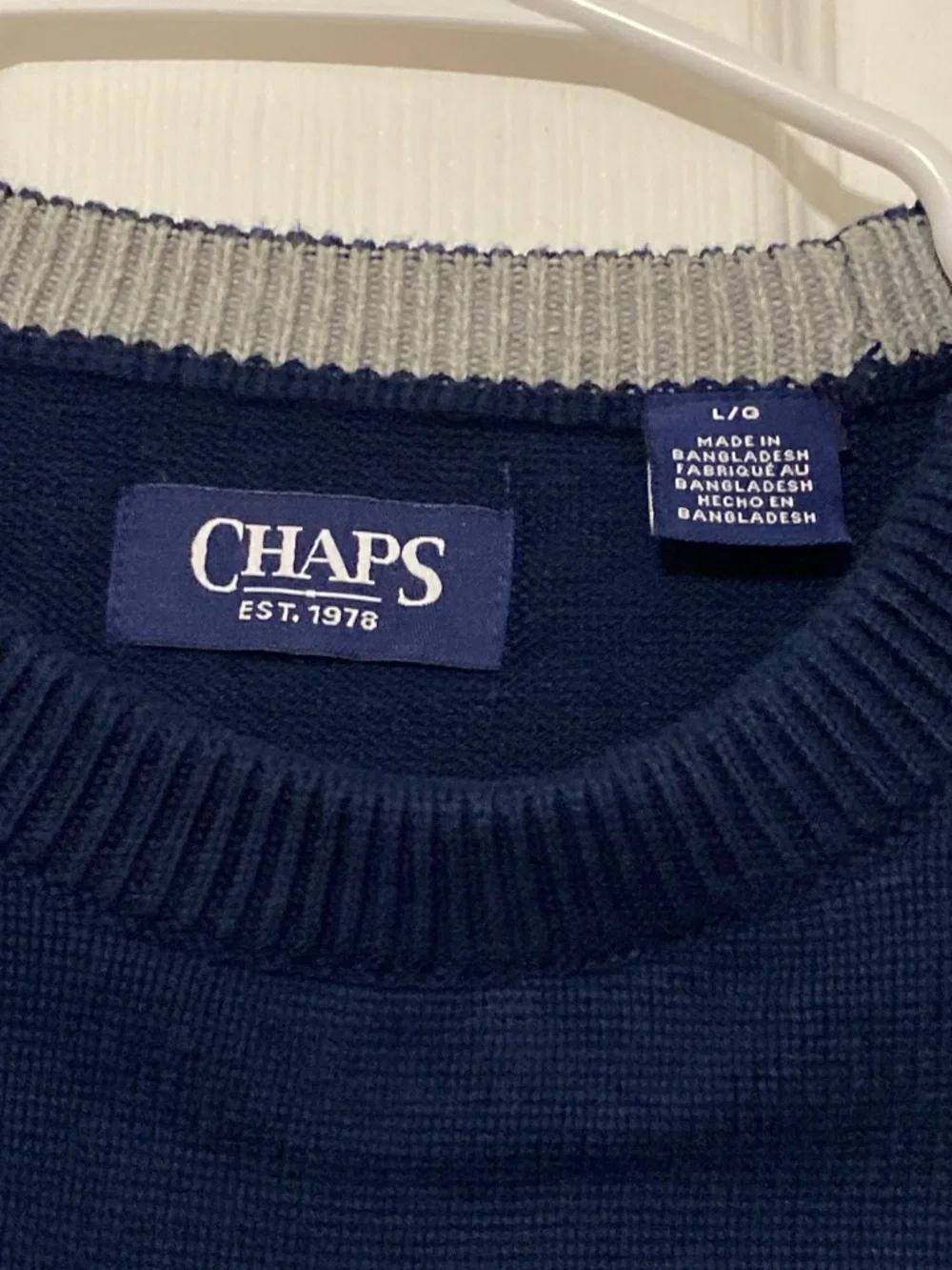 Chaps Men's Navy Sweater with Red, White & Blue Flag Graphic